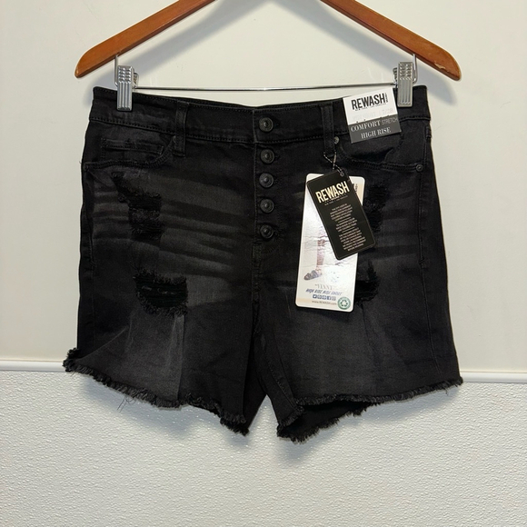 NWT!Women's Rewash Denim Shorts, 7/28,Black Distressed Midi Comfort Stretch High - Picture 8 of 12